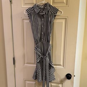 Express Black & White Gingham Dress with Tie Waist
